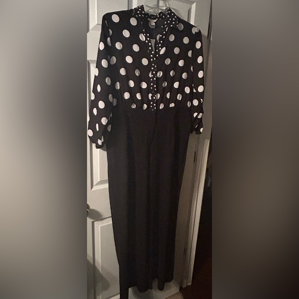 NWOT - CATO Polka Dot Jumpsuit Black White - Picture 2 of 7